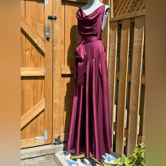 🆕 BRONX & BANCO 🧿 NWOT Leo Burgundy Silk-Blend Maxi Dress Gown, Sz L US 8 - Picture 11 of 15